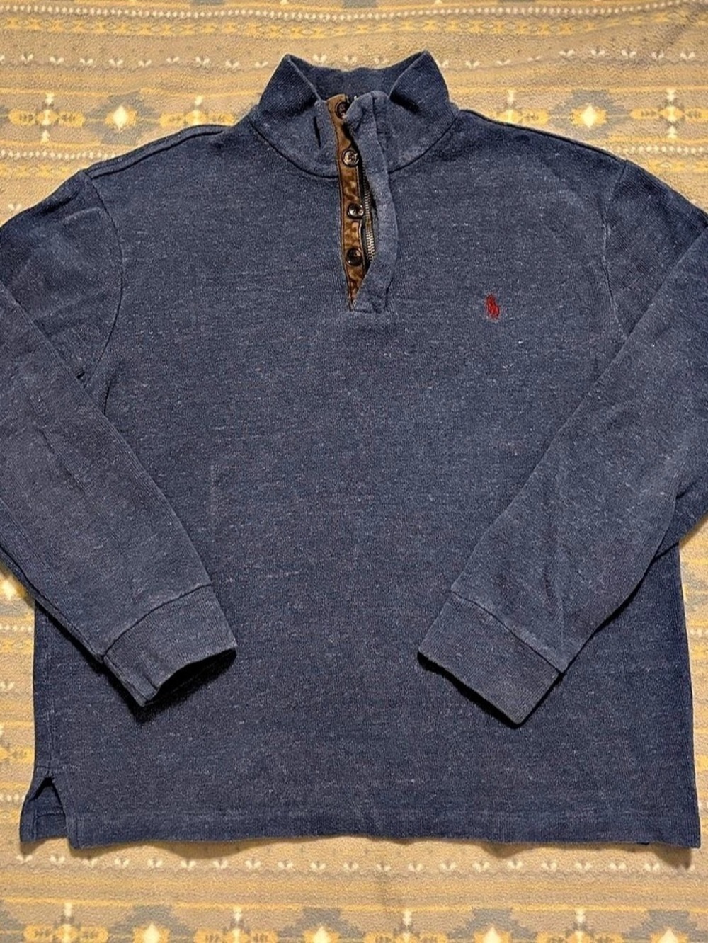 Polo Ralph Lauren Faux-Suede Trim Quarter-Zip Pullover Blue Medium